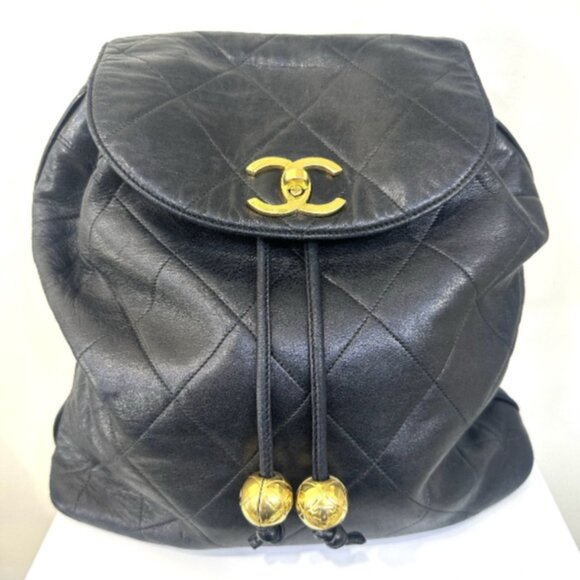 CHANEL Matelasse - Black Lambskin Backpack Tassel drawstring Gold hardware - Picture 1 of 12